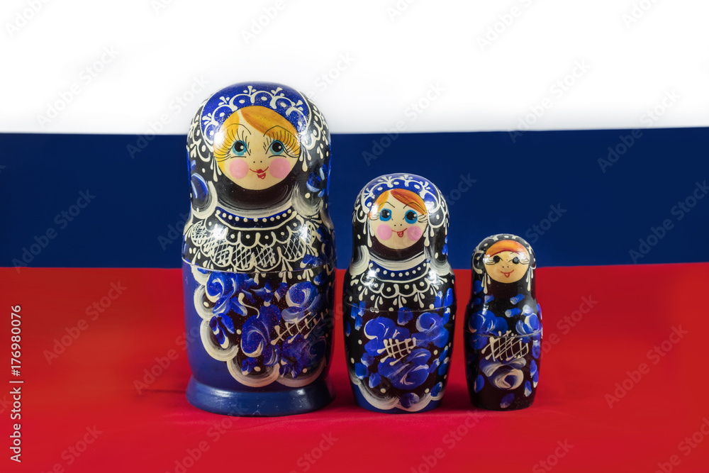 Russian Matryoshka nesting dolls on the Russian flag Russian Matryoshka nesting dolls on the Russian flag