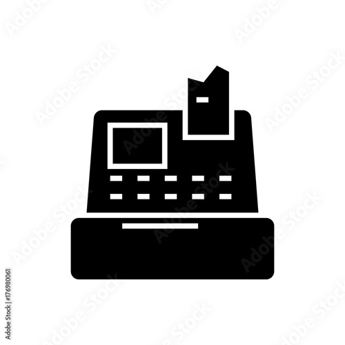 cash machine - shop register icon, vector illustration, black sign on isolated background