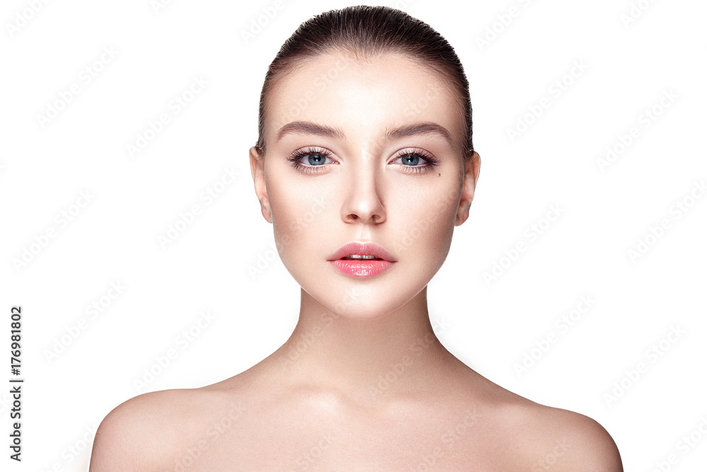 Beautiful woman portrait with fresh clear nude make up, healthy skin, skin care. Beautiful woman portrait with fresh clear nude make up, healthy skin, skin care.