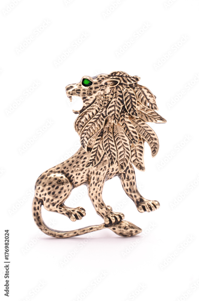 Obraz premium Silver lion brooch isolated on white