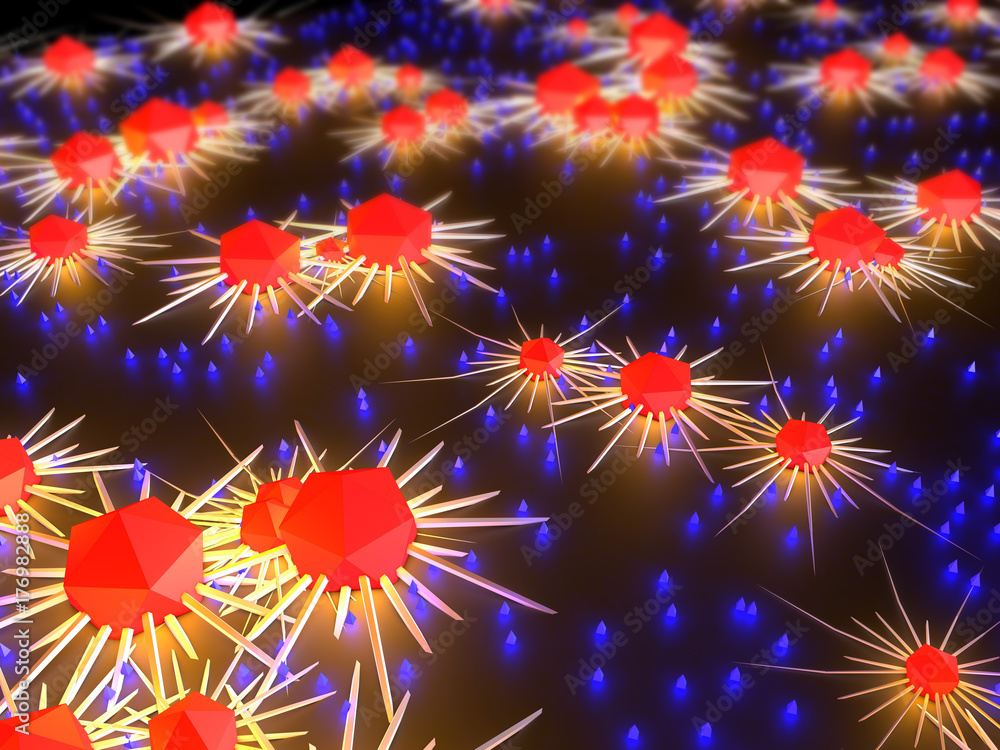 3d illustration of a cancer cells and lymphocytes 3d illustration of a cancer cells and lymphocytes