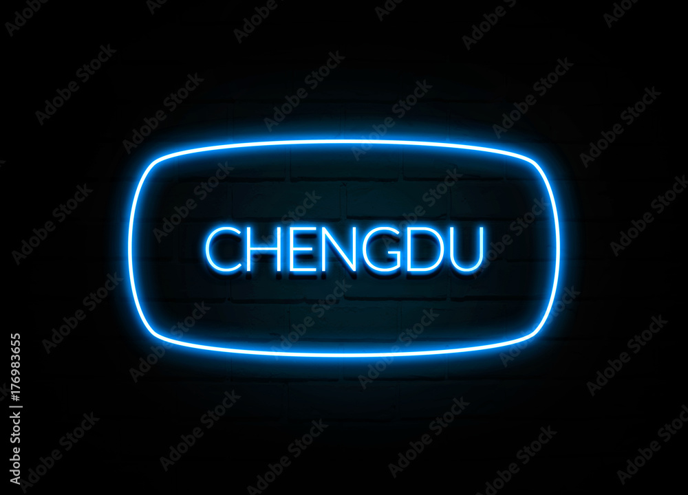 Chengdu - colorful Neon Sign on brickwall Chengdu - colorful Neon Sign on brickwall