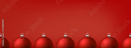 Red Simple elegant Christmas banner Design with a row of Baubles and Copy Space