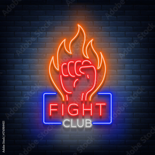 Fight club logo neon sign isolated vector illustration. Neon banner, night glowing emblem advertisement