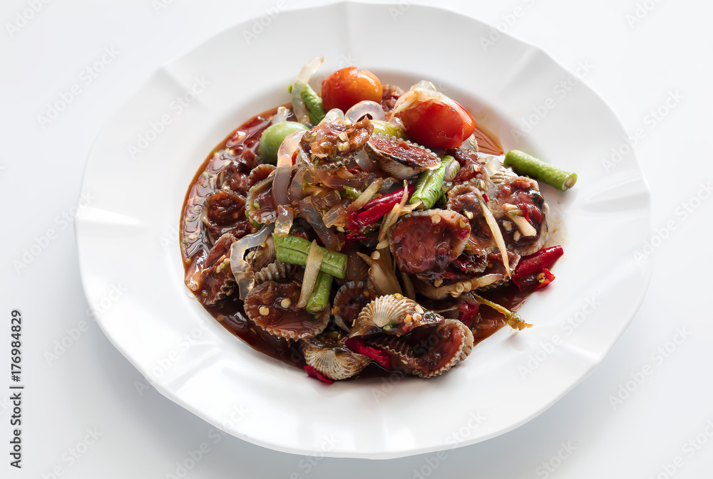 Thailand food , Cooked or Grilled Cockle salad. Thailand food , Cooked or Grilled Cockle salad.