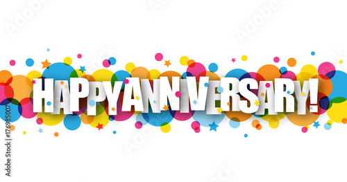 "HAPPY ANNIVERSARY" Vector Card with Colourful Bokeh Lights Background