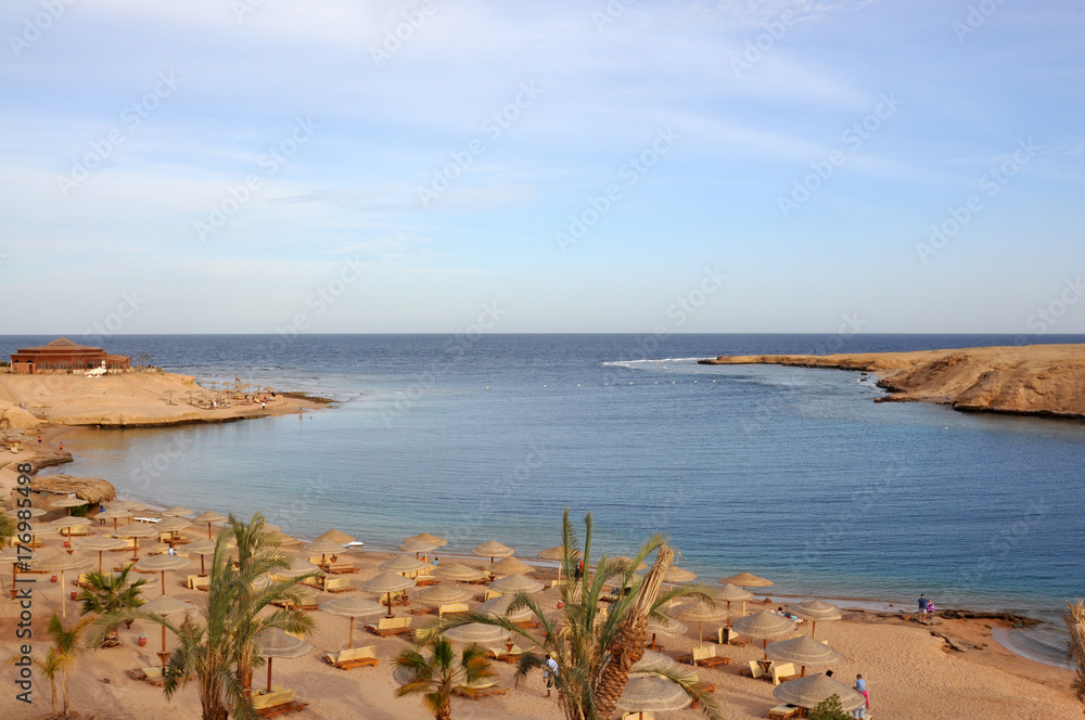 Fototapeta premium The red sea beach in a quiet bay, Egypt, Makadi Bay