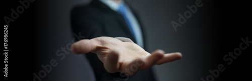 Panorama view of empty businessman hand