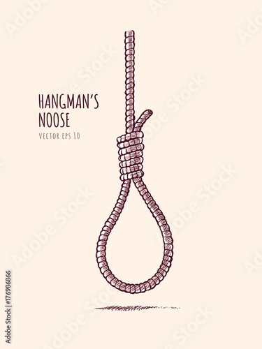 Hangman's noose. Rope knot vector illustration in vintage sketch style.