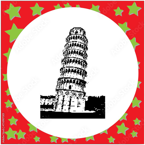 black 8-bit leaning tower of Pisa Italy vector illustration isolated on white backgroundround