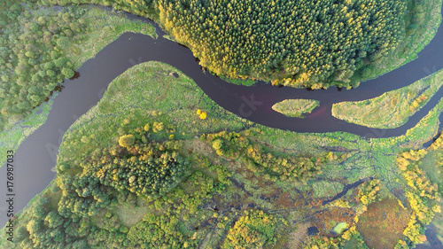 Aerial wiev of natural river photo