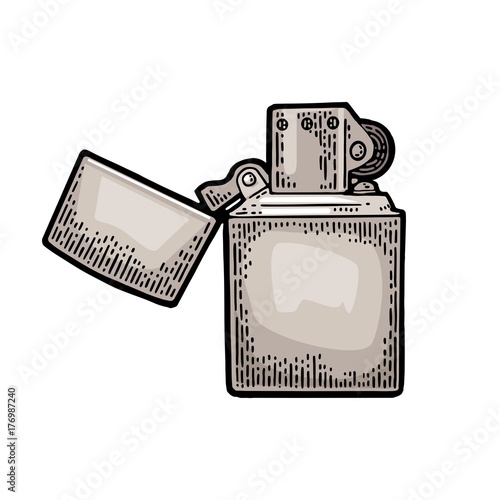 Lighter open. Vector vintage engraved black illustration isolated on white background.