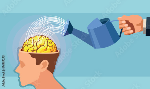 Vector of a man hand watering a brain.