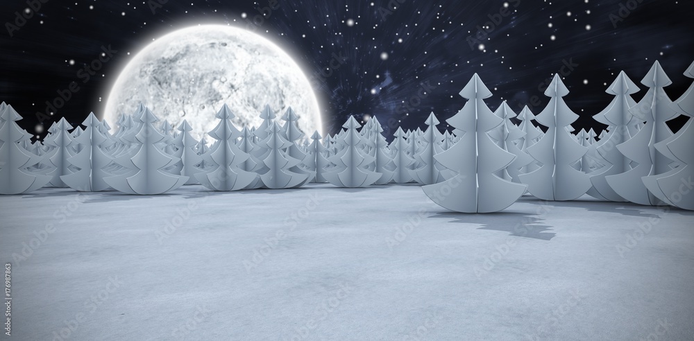 Naklejka premium Composite image of christmas trees at forest on snowy field