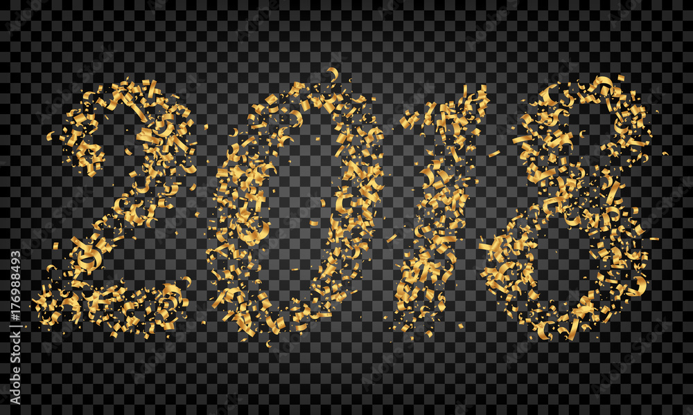 2018 typography of gold confetti. New Year 2018