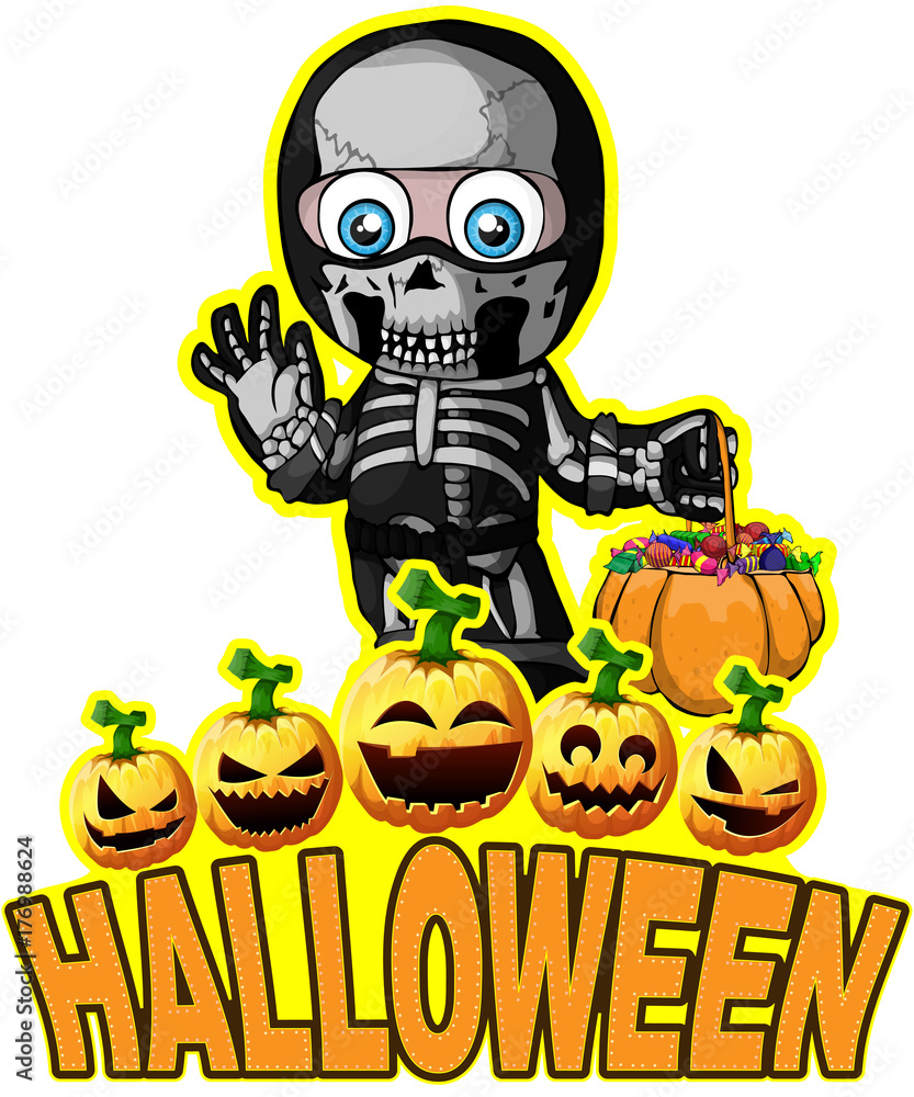 Halloween Poster with a boy in a suit skeleton Halloween Poster with a boy in a suit skeleton