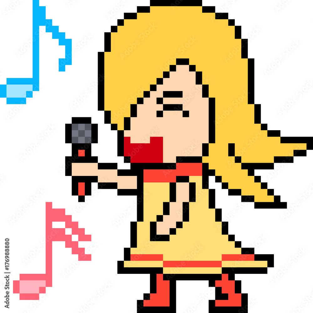 vector pixel art singer girl