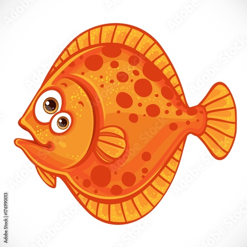 Obraz na plátně Cute cartoon flounder isolated on a white background
