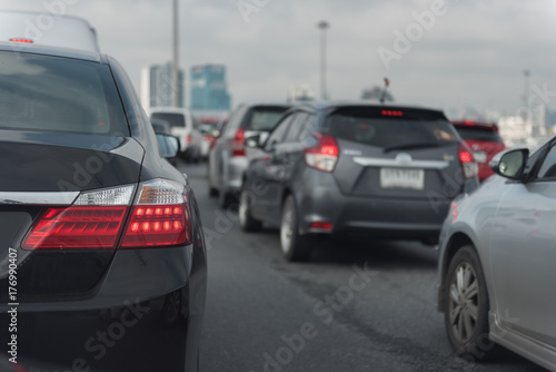 traffic jam with row of cars