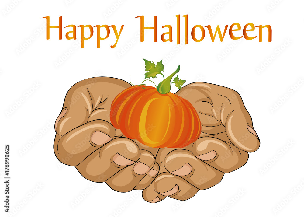 Halloween. The gesture of open palms. Folded hands stretch out a ...