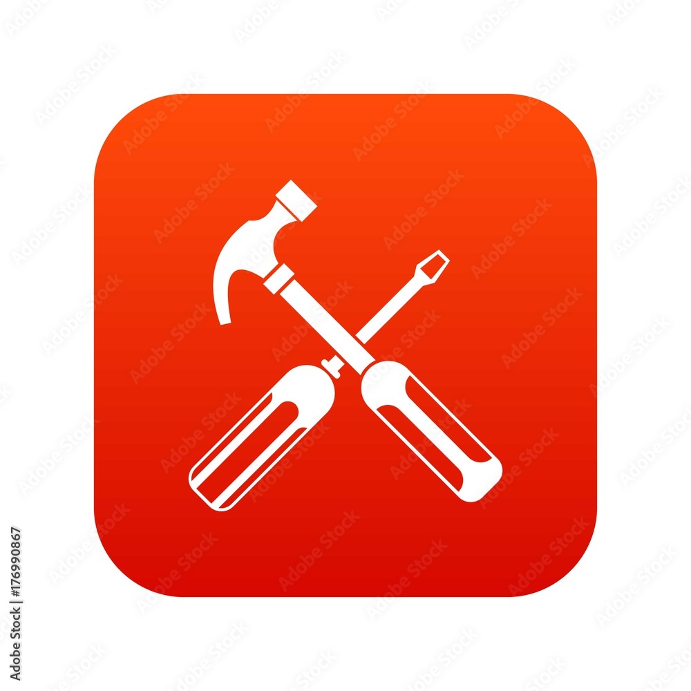 Hammer and screwdriver icon digital red Hammer and screwdriver icon digital red