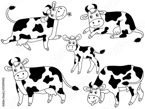 Vector Set of Cute Cartoon Cows 