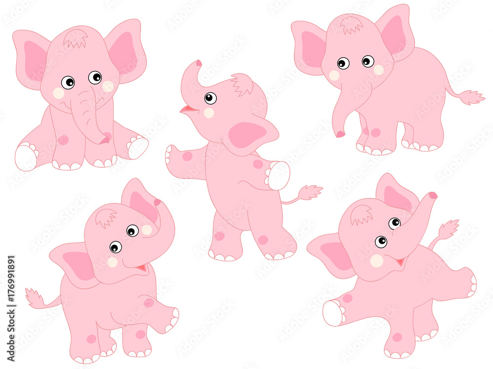 Vector Set of Cute Cartoon Elephants