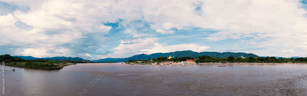 Panorama view of golden triangle between Thailand , Myanmar and Lao
