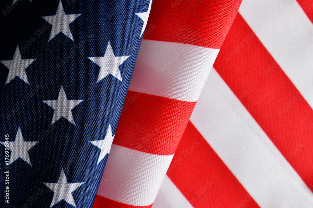 Fototapeta premium Closeup of American flag as background.