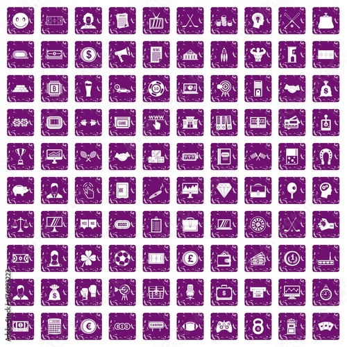 100 sweepstakes icons set grunge purple