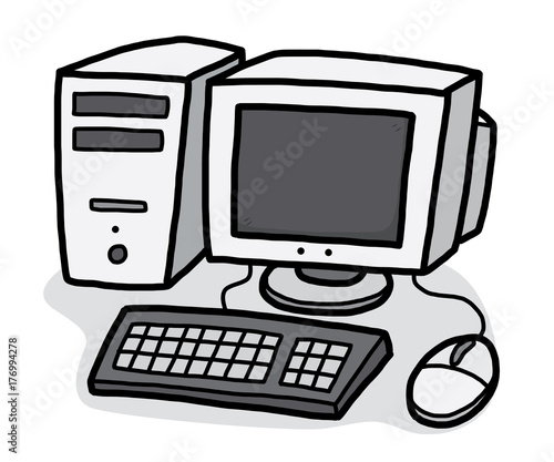 desktop computer / cartoon vector and illustration, hand drawn style, isolated on white background.