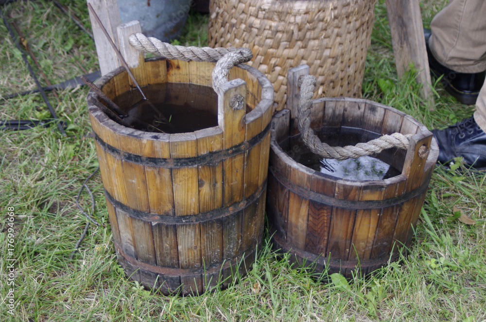 Vintage wooden buckets