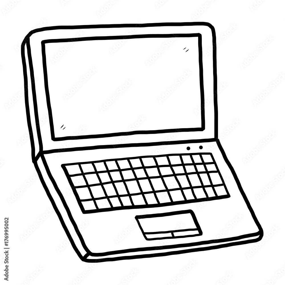 computer notebook / cartoon vector and illustration, black and white, hand drawn, sketch style, isolated on white background. computer notebook / cartoon vector and illustration, black and white, hand drawn, sketch style, isolated on white background.