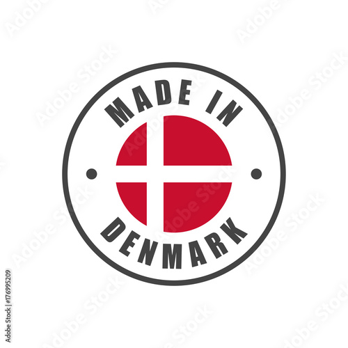 "Made in Denmark" badge with Danish flag