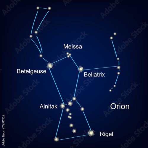 constellation orion hunter against the sky.  illustration