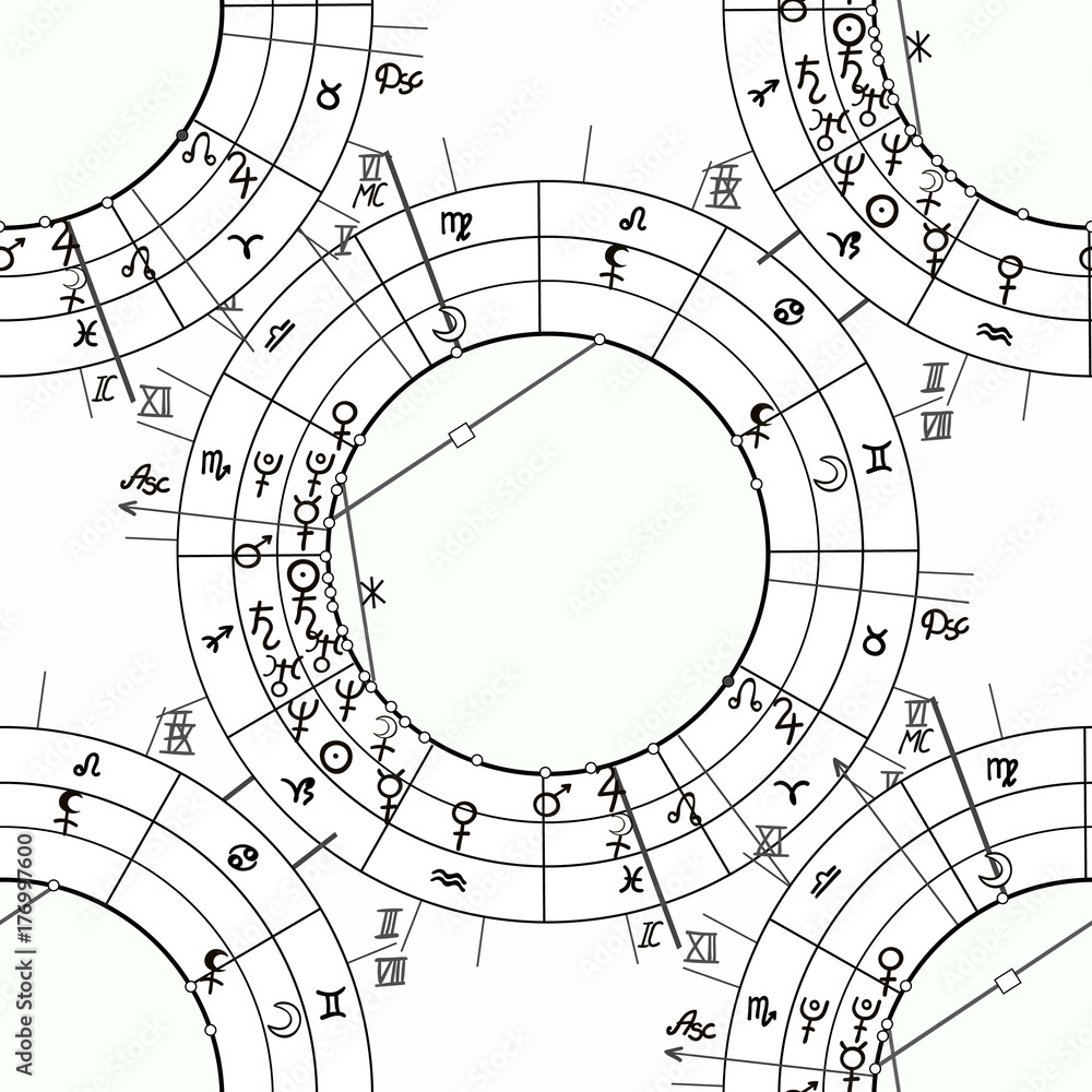seamless pattern synastry natal astrological chart, zodiac signs. illustration seamless pattern synastry natal astrological chart, zodiac signs. illustration