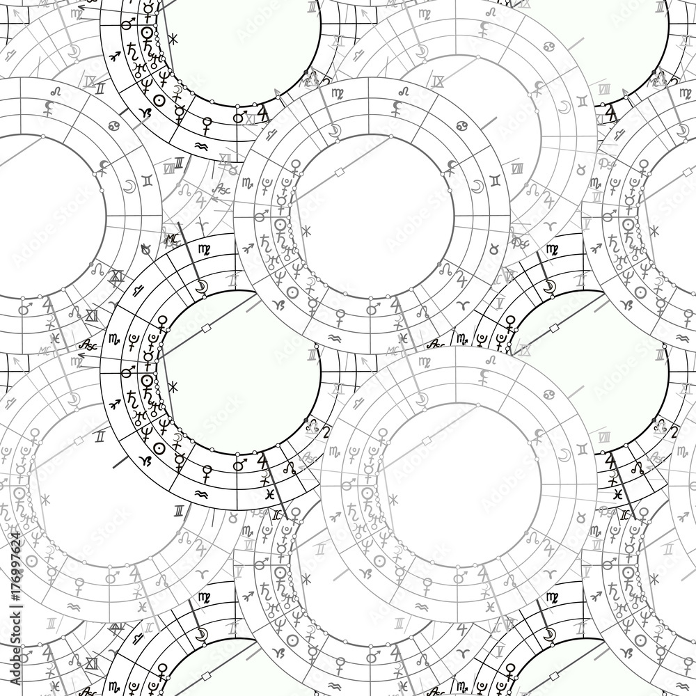 Fotografie seamless pattern synastry natal astrological chart, zodiac signs