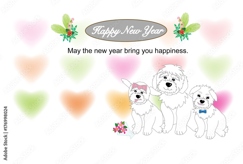 可愛い犬とハートのイラストの年賀状 戌年 Stock Illustration Adobe Stock