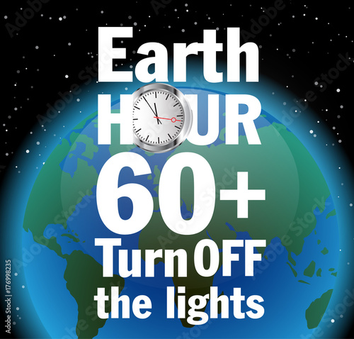 Vector illustration poster to Earth hour day with globe and text.