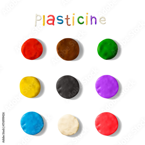 Color plasticine set isolated on a white background. 3d Vector illustration.