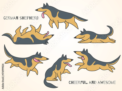 funny cute cartoon german shepherd dogs