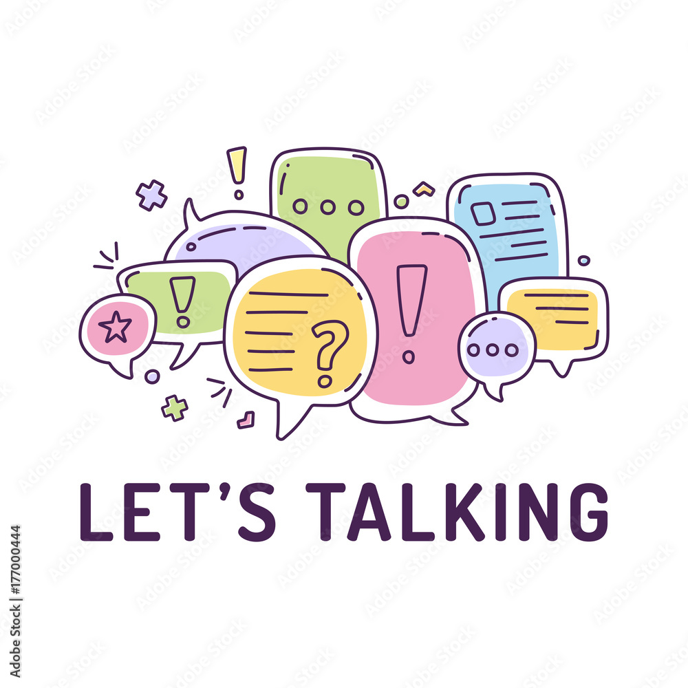 Vector illustration of colorful color dialog speech bubbles with icons ...