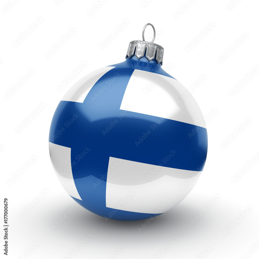 3D rendering Christmas ball with the flag of Finland 3D rendering Christmas ball with the flag of Finland