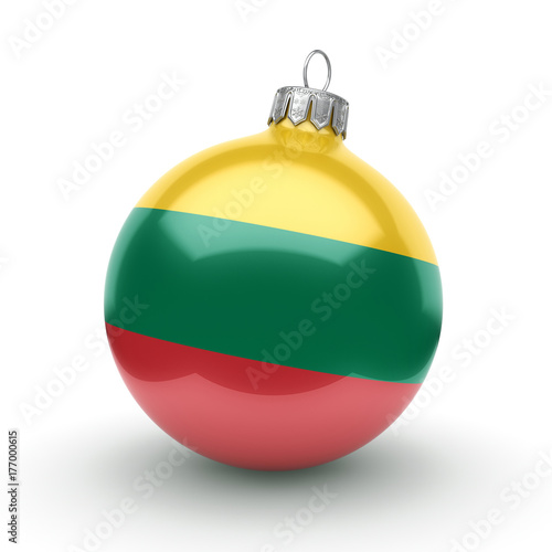 3D rendering Christmas ball with the flag of Lithuania