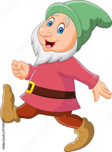 Cartoon happy dwarf isolated on white background