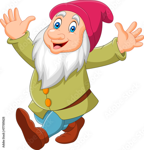 Happy cartoon dwarf isolated on white background