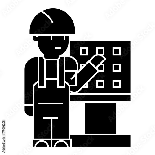 master - foreman - engineer with machine-tool icon, illustration, vector sign on isolated background