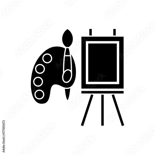 molbert and palette with brush icon, illustration, vector sign on isolated background