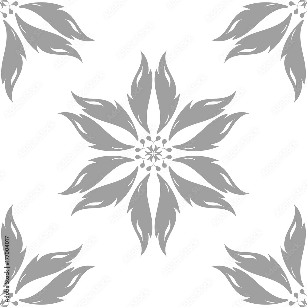 Fototapeta premium Gray floral pattern on white. Seamless background