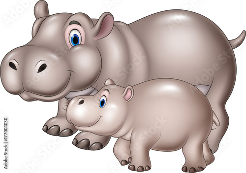 Cartoon mother and baby hippo